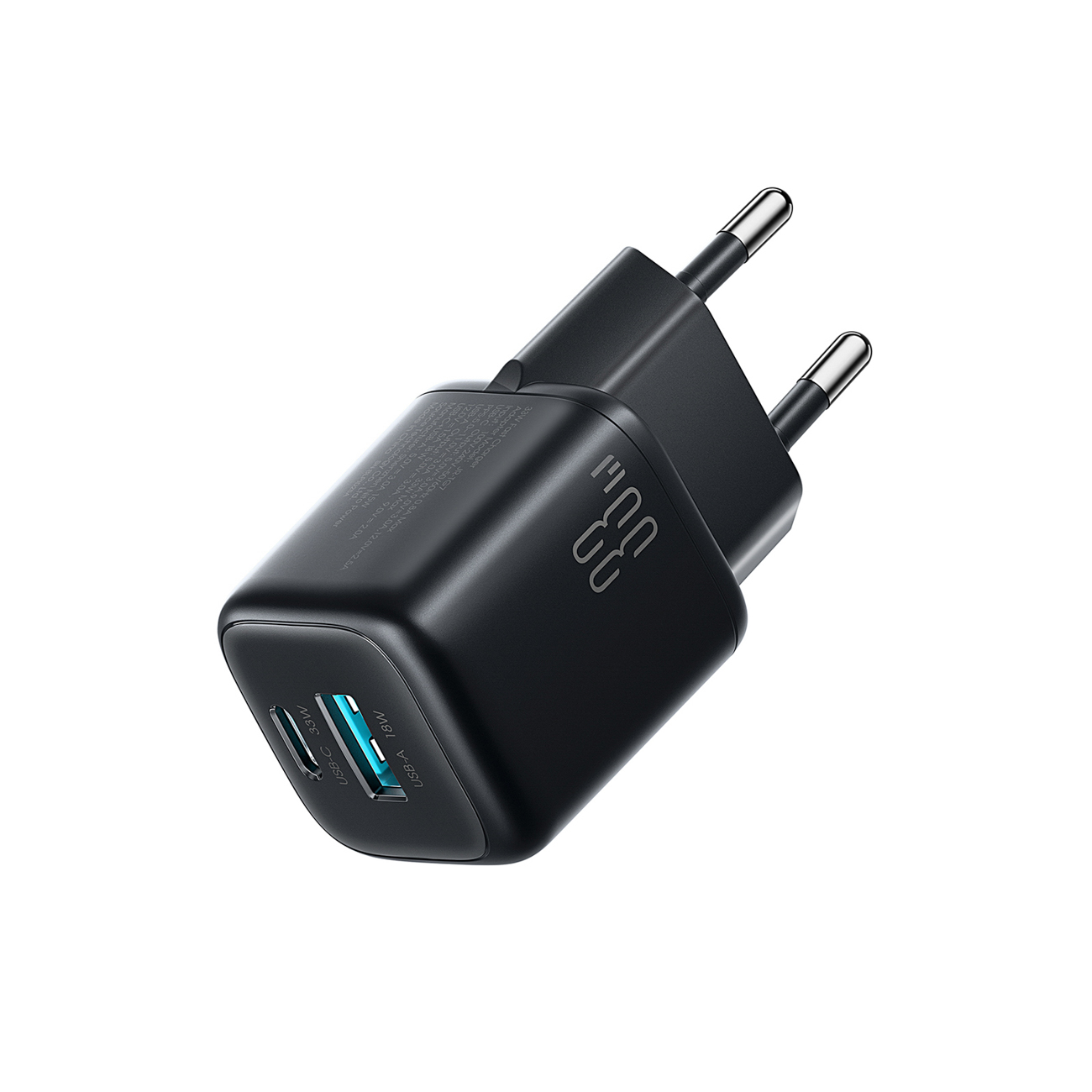 Joyroom JR-TG7 33W USB-A + USB-C sienas lādētājs ar 60W USB-C uz USB-C 1m kabeli melns