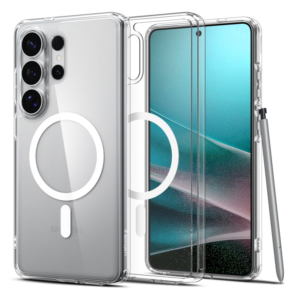 Spigen Ultra Hybrid Mag MagSafe maciņš priekš Samsung Galaxy S26 Ultra caurspīdīgs un balts