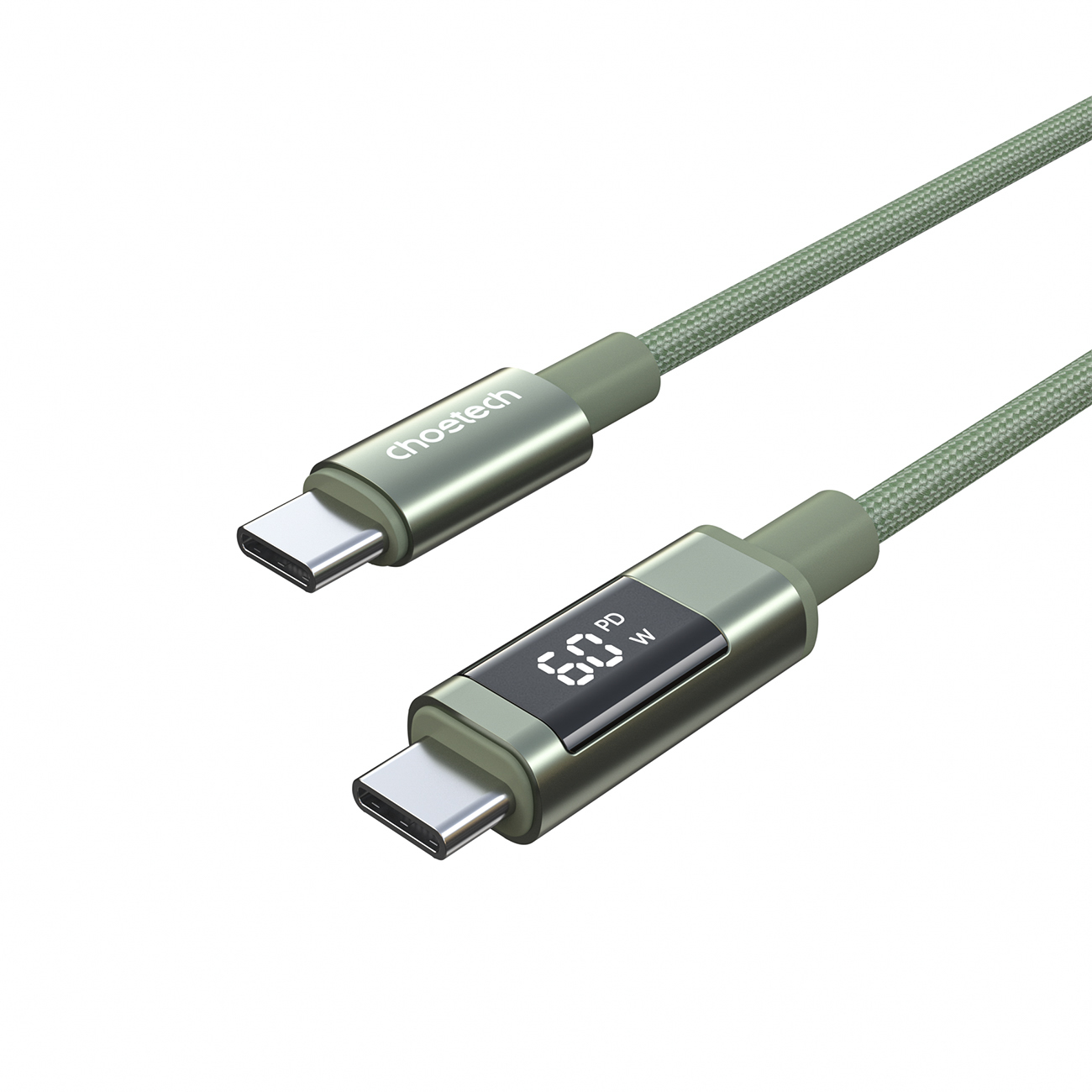 Choetech XCC-1068 PD 60W USB-C - USB-C kabelis ar displeju 1.2 m - zaļš