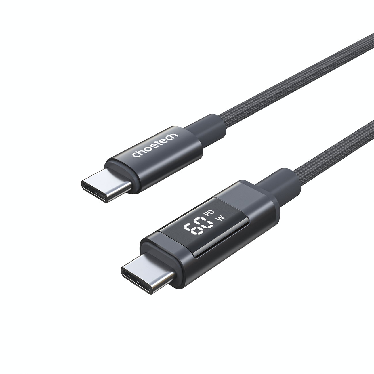 Choetech XCC-1068 PD 60W USB-C - USB-C kabelis ar displeju 1.2 m - melns