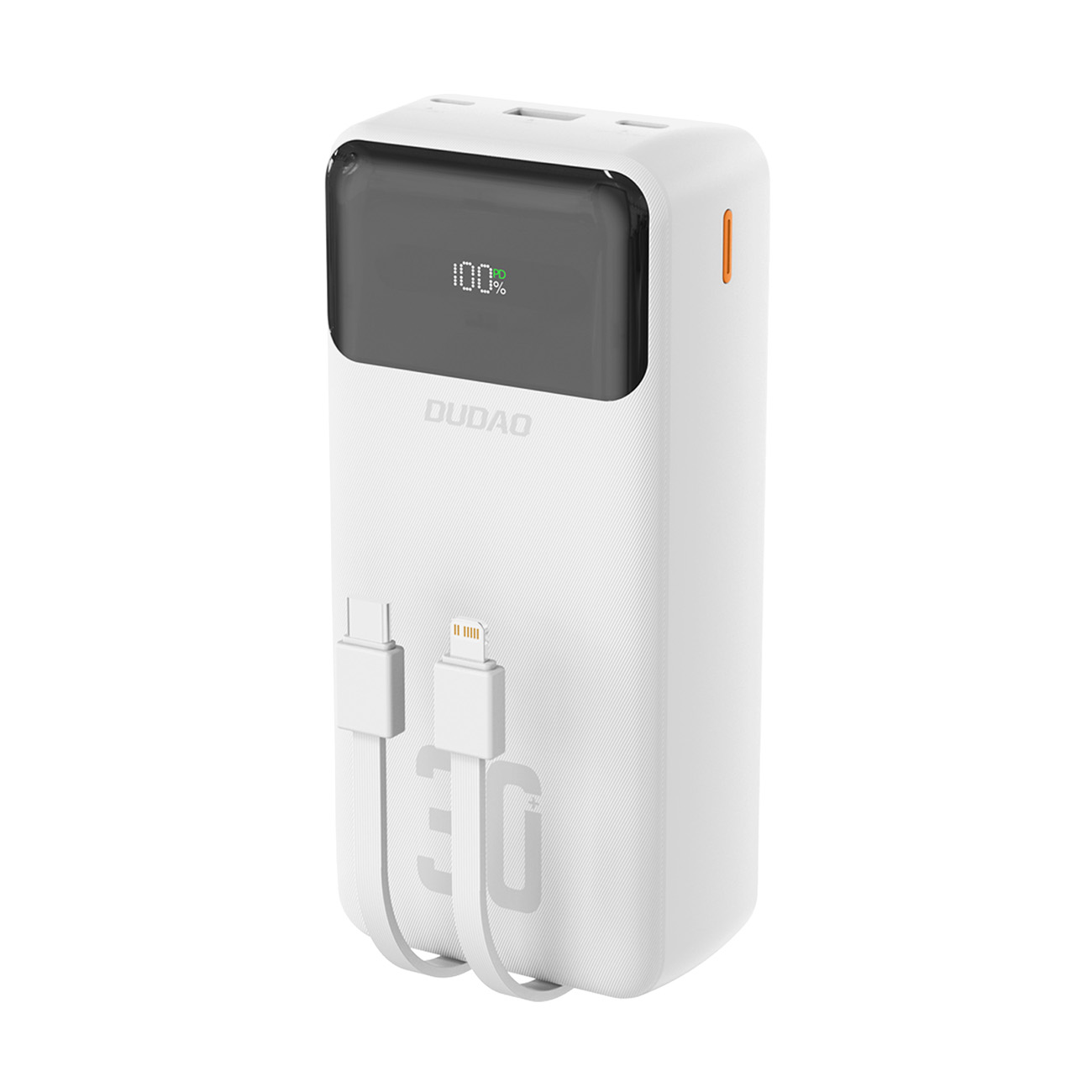 Dudao K15Max 30000mAh PD 22,5W ārējā baterija ar USB-C un Lightning kabeļiem - balta