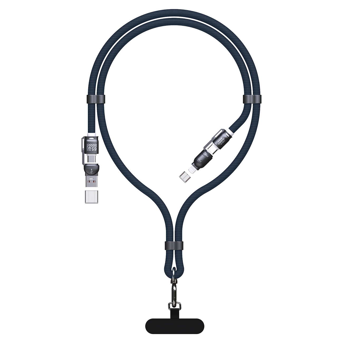 Dudao L20Max 65W 4-in-1 zils kabelis ar siksniņu USB-C uz USB-C ar Lightning un USB-A adapteriem