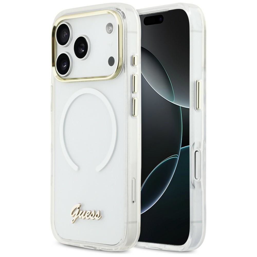 Guess IML Gradient Script Metal MagSafe чехол для iPhone 17 Pro Max белый