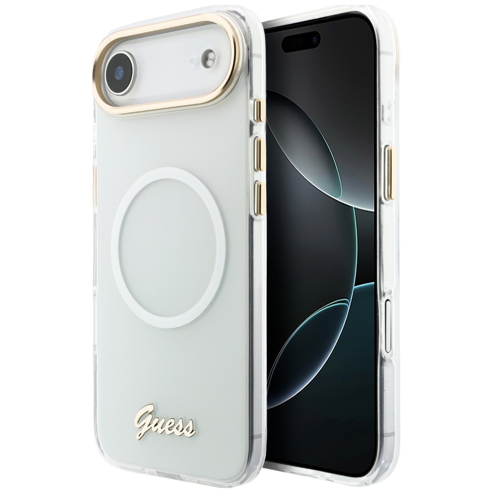 Guess IML Gradient Script Metal MagSafe Maciņš for iPhone Air - balts