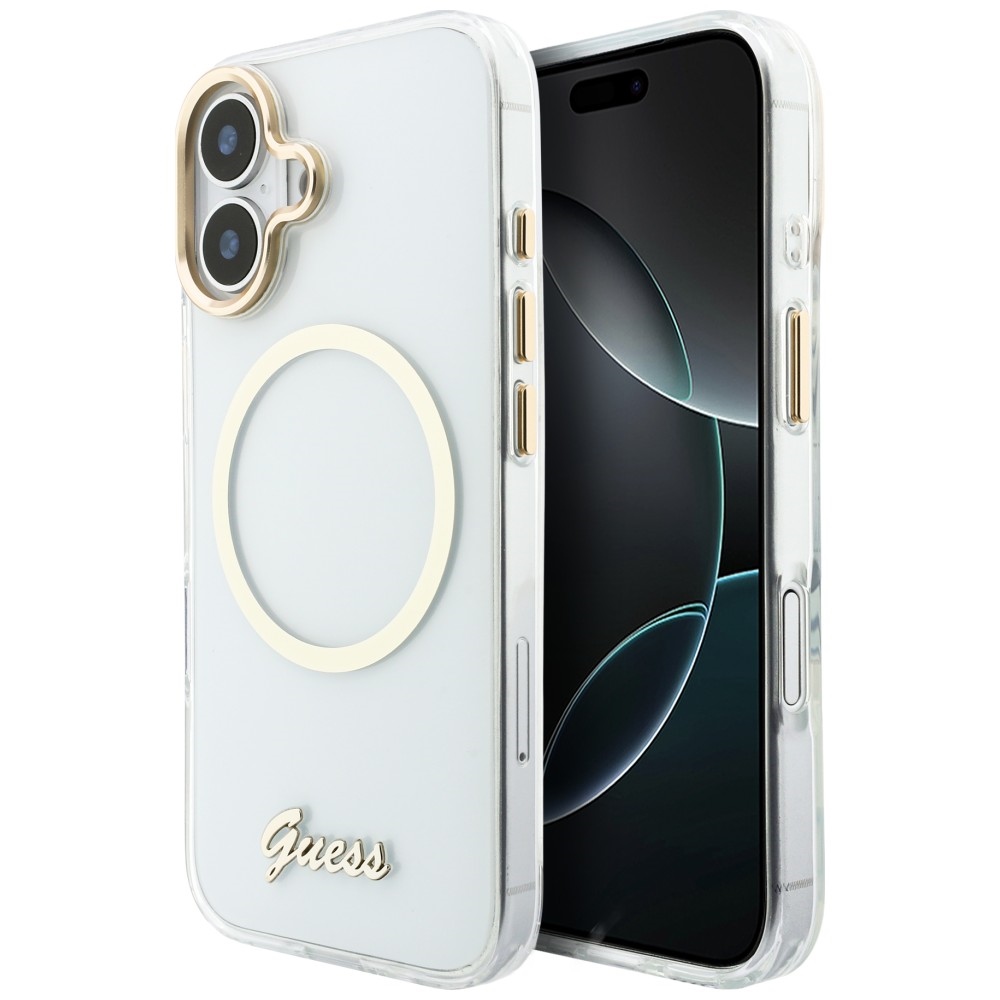 Guess IML Script Metal MagSafe Maciņš for iPhone 17 - caurspīdīgs