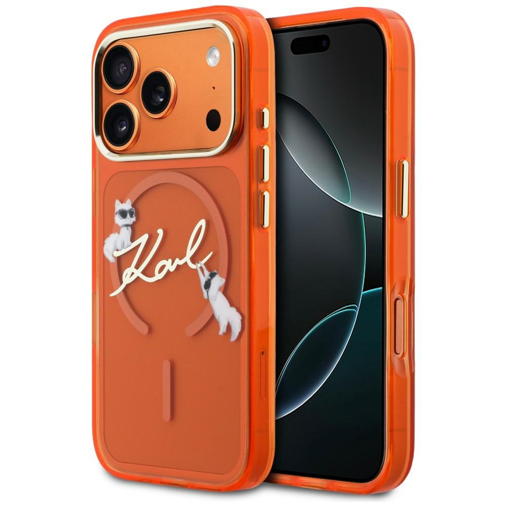Karl Lagerfeld IML Choupettes Karl Script Logo MagSafe Maciņš for iPhone 17 Pro Max - oranžs