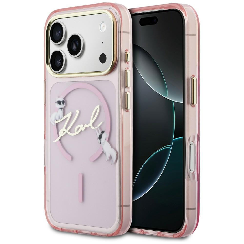Karl Lagerfeld IML Choupettes Karl Script Logo MagSafe чехол для iPhone 17 Pro розовый