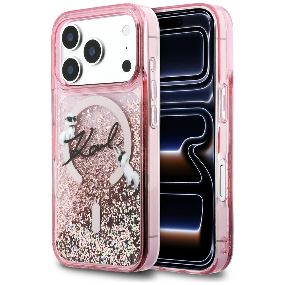 Karl Lagerfeld Liquid Glitter Karl Script Logo MagSafe Maciņš for iPhone 17 Pro - rozā