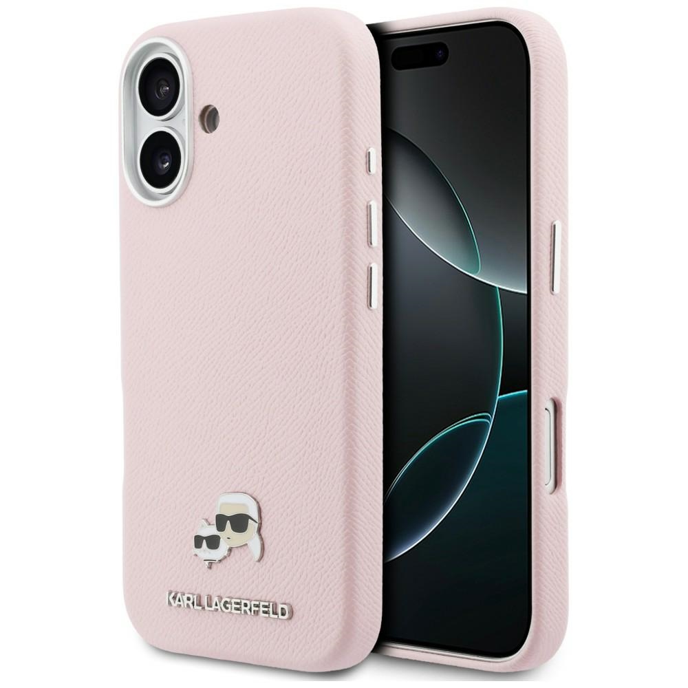 Karl Lagerfeld Karl & Choupette Head Pins Saffiano MagSafe Maciņš for iPhone 17 - rozā