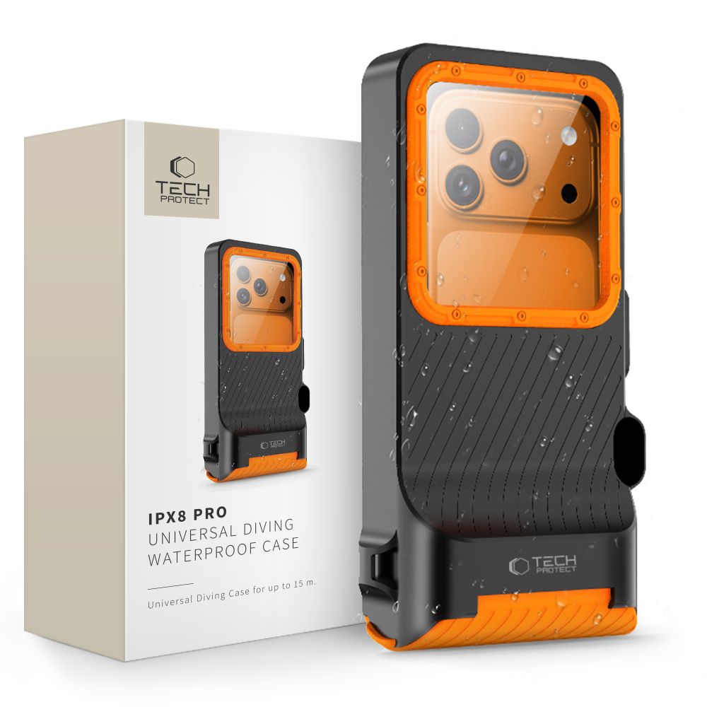 Tech-Protect IPX8 Pro Waterproof Phone Maciņš - oranžs and melns