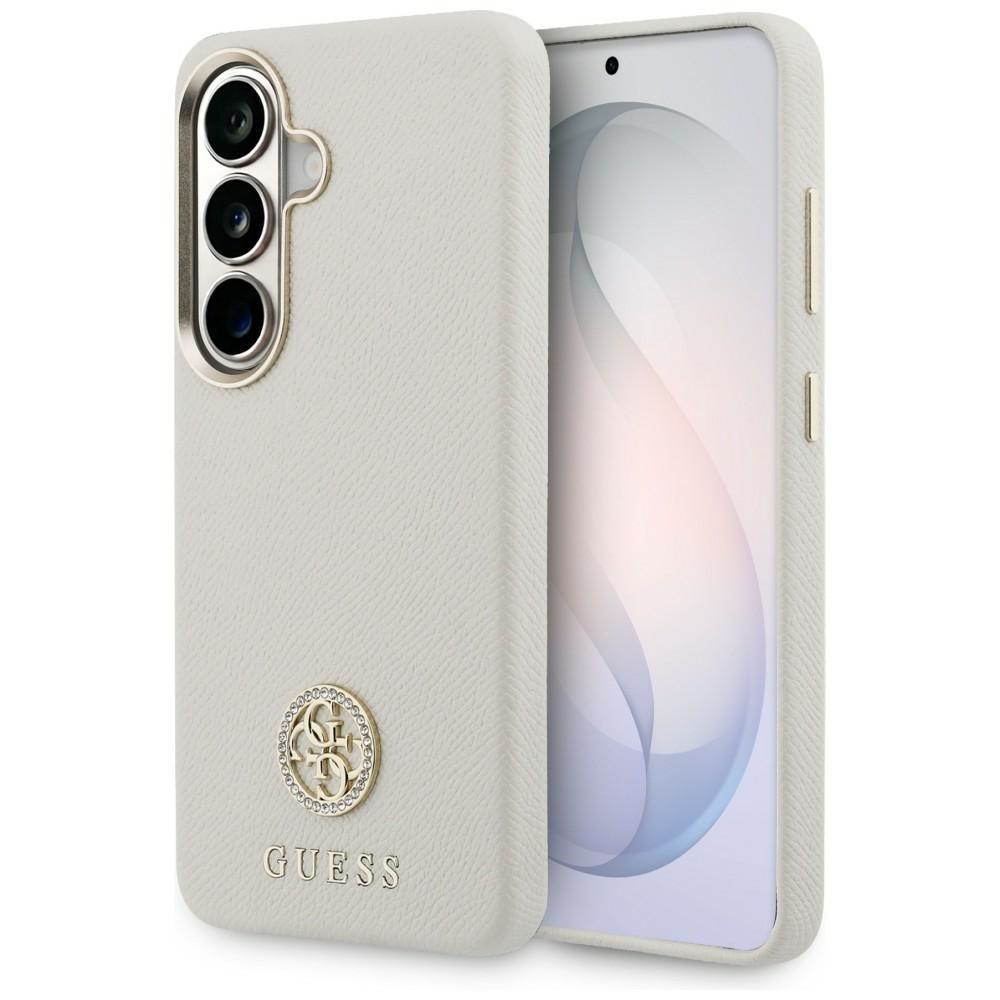 Guess maciņš Rhinestone Round Logo MagSafe priekš Samsung Galaxy S26 smilškrāsas
