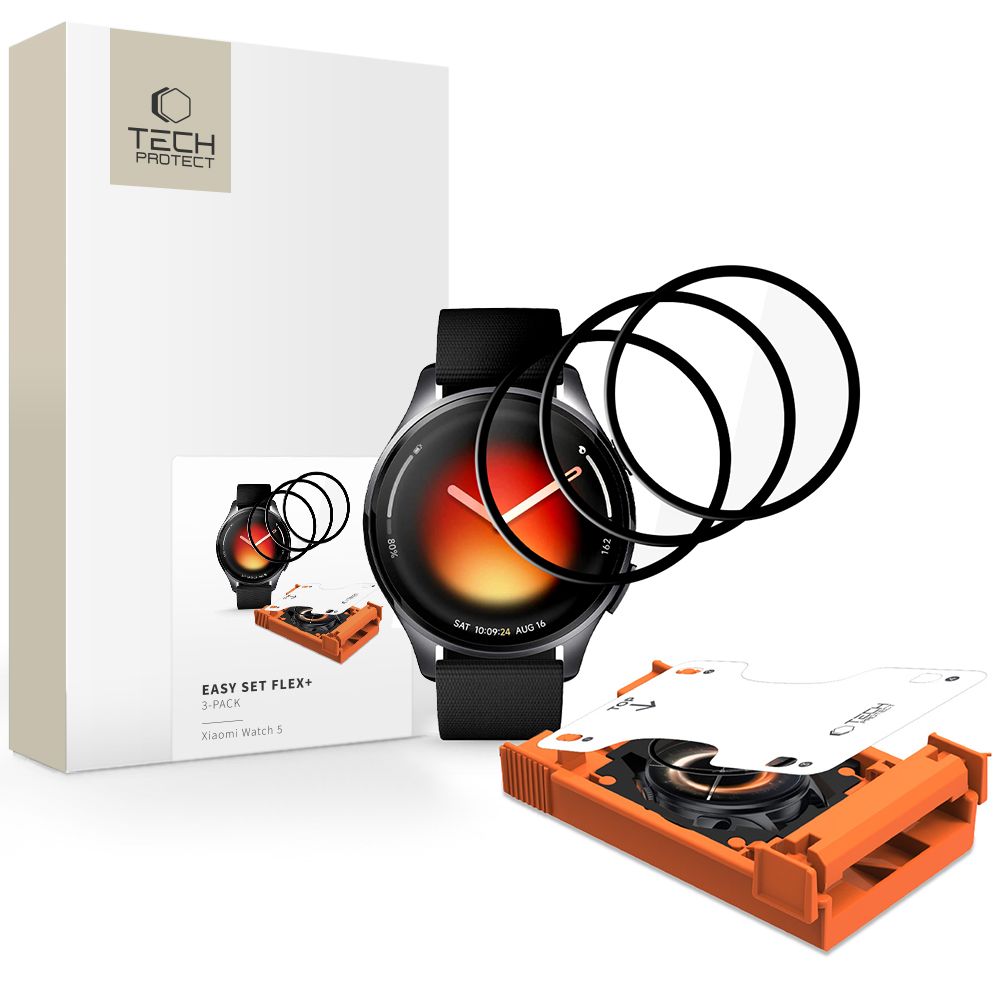 Tech-Protect Easy Set Flex+ 3 gab. hibrīdais stikls Xiaomi Watch 5 melns