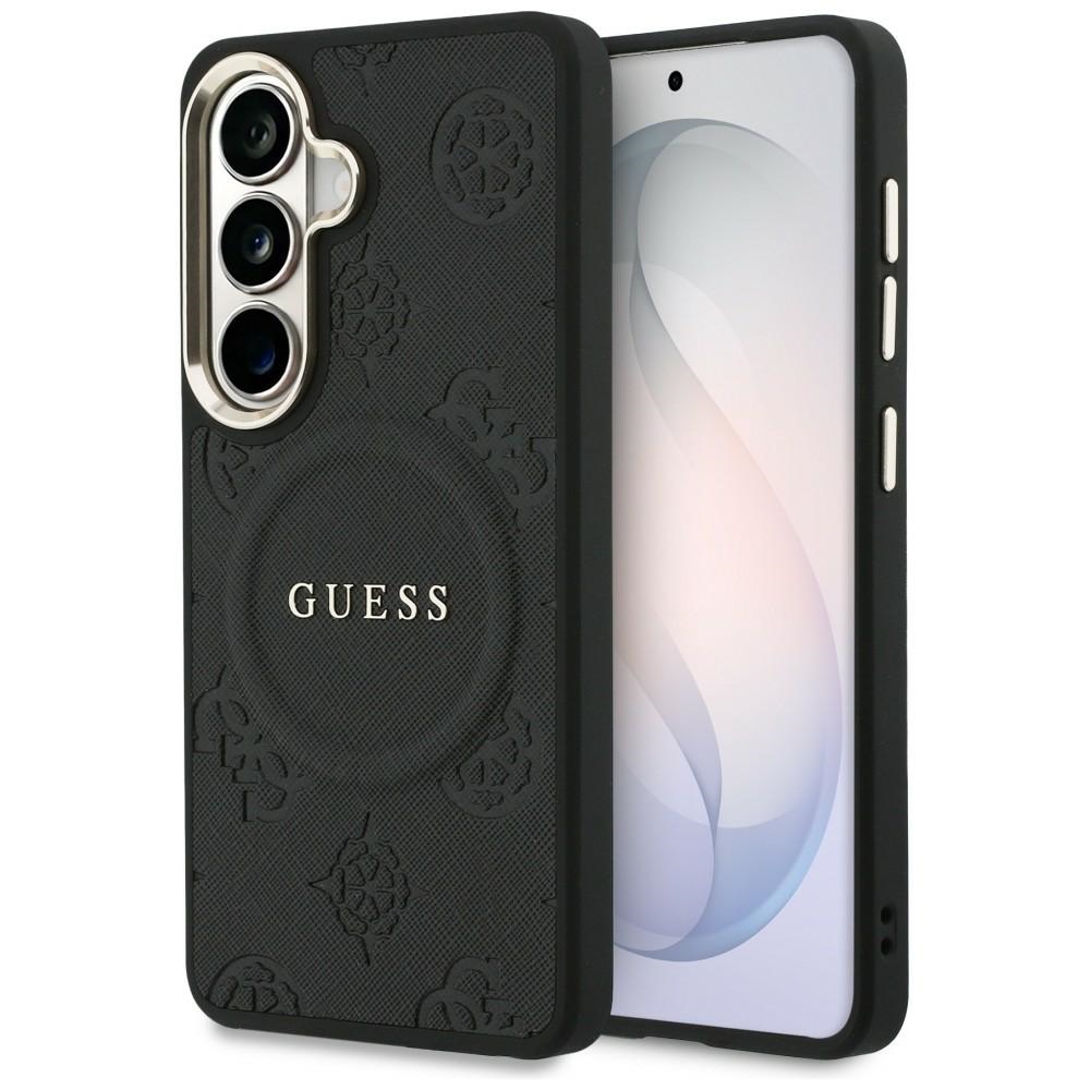 Guess Saffiano Peony Embossed Ring MagSafe maciņš Samsung Galaxy S26+ melns