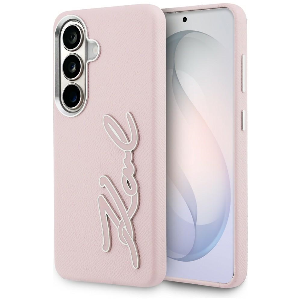 Karl Lagerfeld Grained Signature Metal Resin Logo maciņš Samsung Galaxy S26 rozā