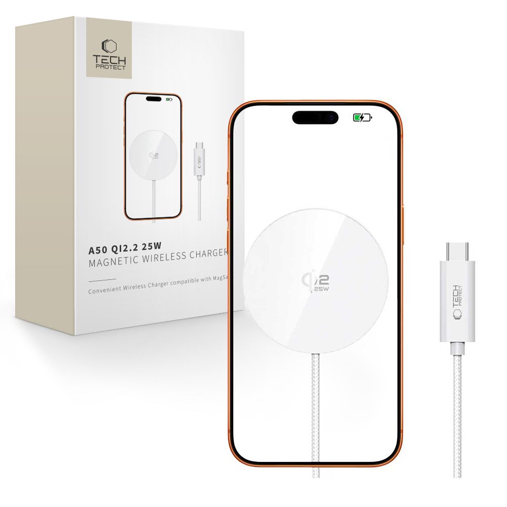 TECH-PROTECT A50 Magnetic MAGSAFE Bezvadu Lādētājs 25W QI2.2 balts