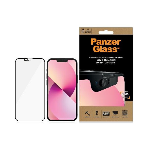 PanzerGlass E2E Microfracture rūdīts stikls iPhone 13 Mini CamSlider antibakteriāls melns