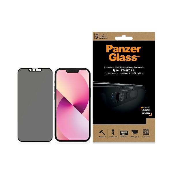 PanzerGlass E2E Microfracture rūdīts stikls iPhone 13 Mini CamSlider privātuma antibakteriāls melns