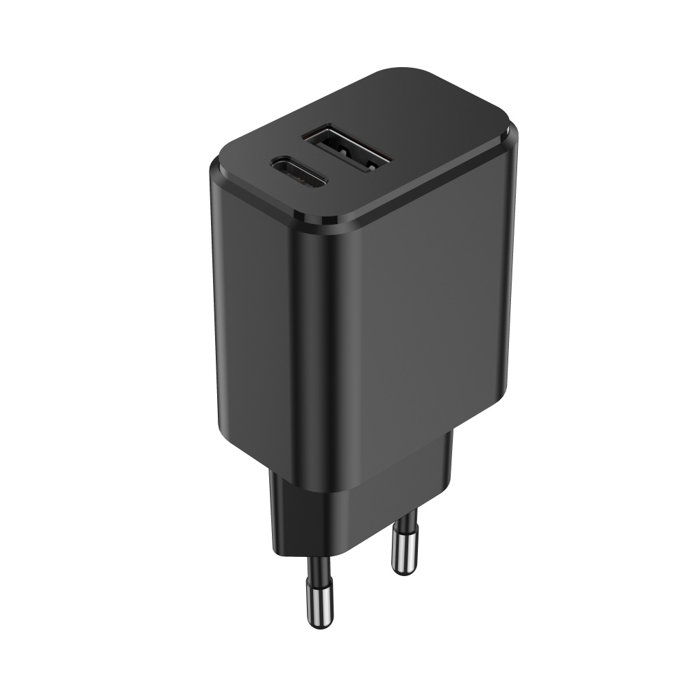 Setty lādētājs 1x USB + USB-C 3A 20W melns