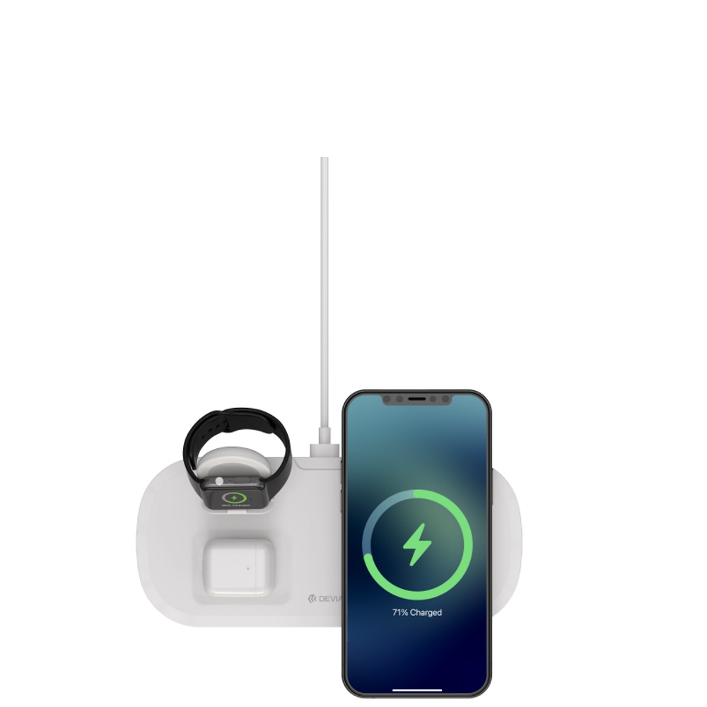 Devia bezvadu lādētājs 3in1 Smart 15W balts