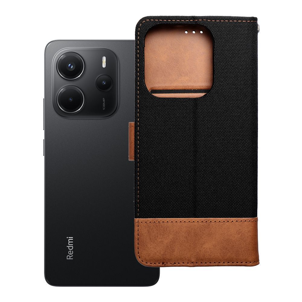 Viedtālruņa apvalks JEANS Book priekš Xiaomi Redmi Note 14 4G (GLOBAL - 163,25mm x 76,55mm x 8,16mm) - melns