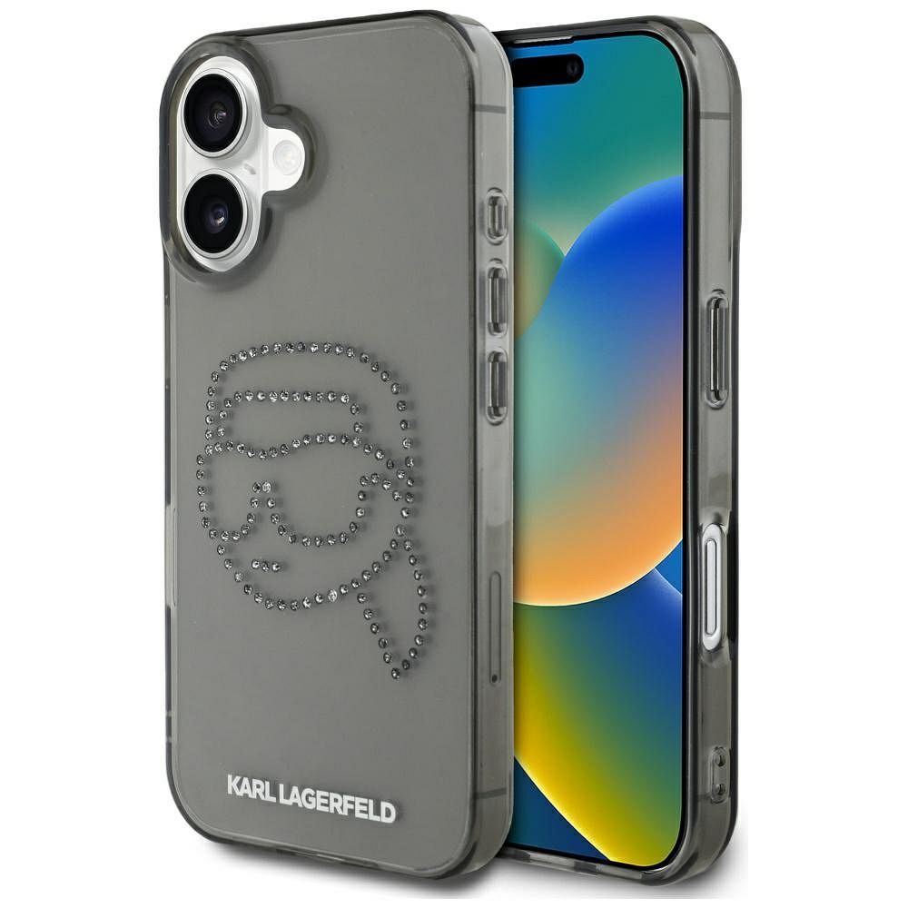 Karl Lagerfeld IML Rhinestones Karl Head apvalks iPhone 16 Pro melns