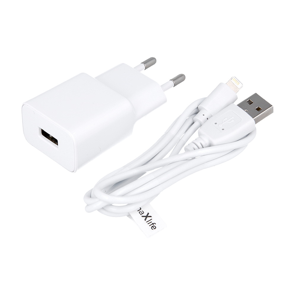 Maxlife MXTC-01 lādētājs 1x USB 1A balts + Lightning kabelis