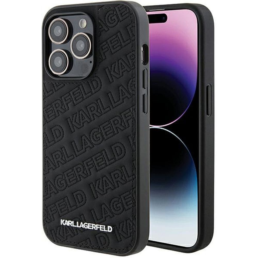 Karl Lagerfeld stepēts viedtālruņa apvalks ar K rakstu iPhone 15 Pro - melns