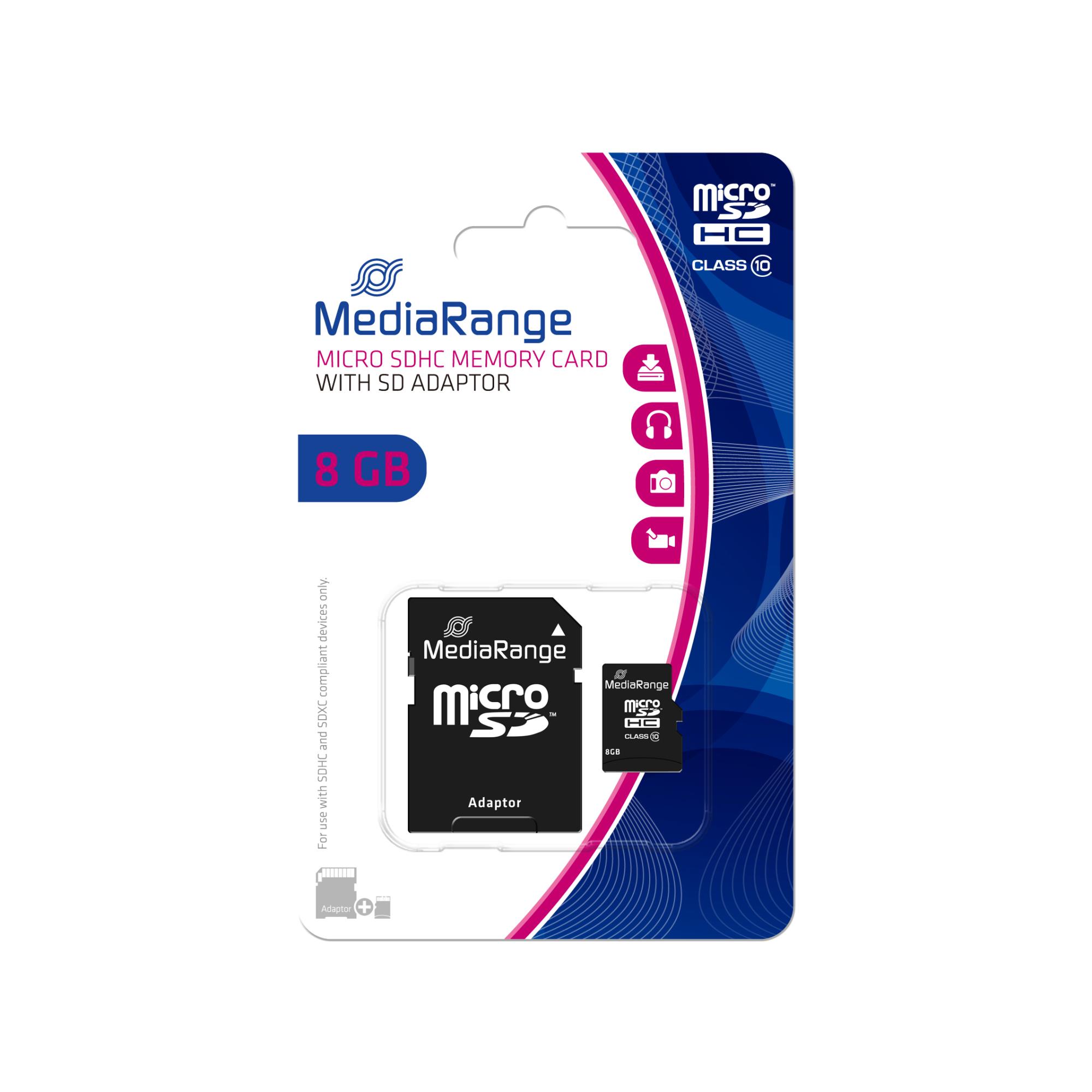 MicroSDHC karte 8GB C10/W/Adapteris MR957 MEDIARANGE