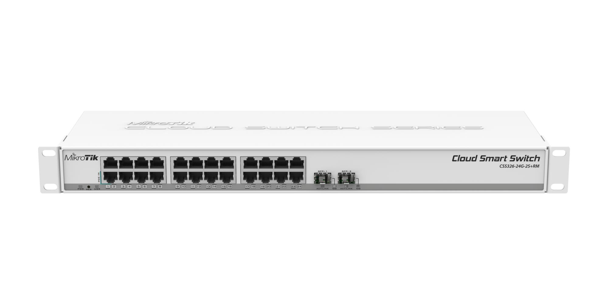 Komutators MikroTik CSS326-24G-2S+RM pārvaldāms 24 portu Gigabit PoE