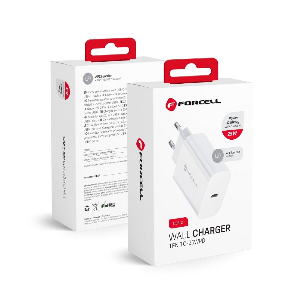 FORCELL F-ENERGY TFK-TC-25WPD ceļojumu lādētājs Type C PD QC4.0 3A 25W balts