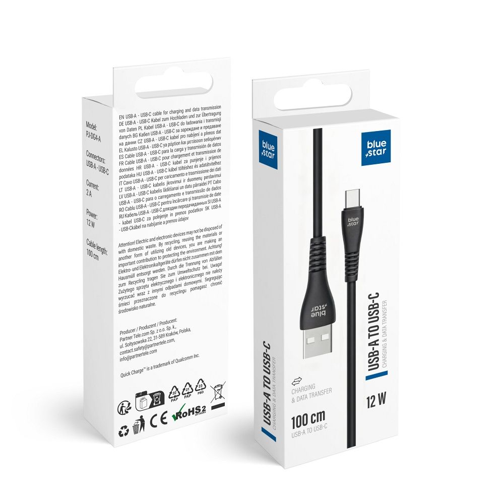 Blue Star kabelis USB A - USB C 2A 12W 1m PJ-DG4-A melns