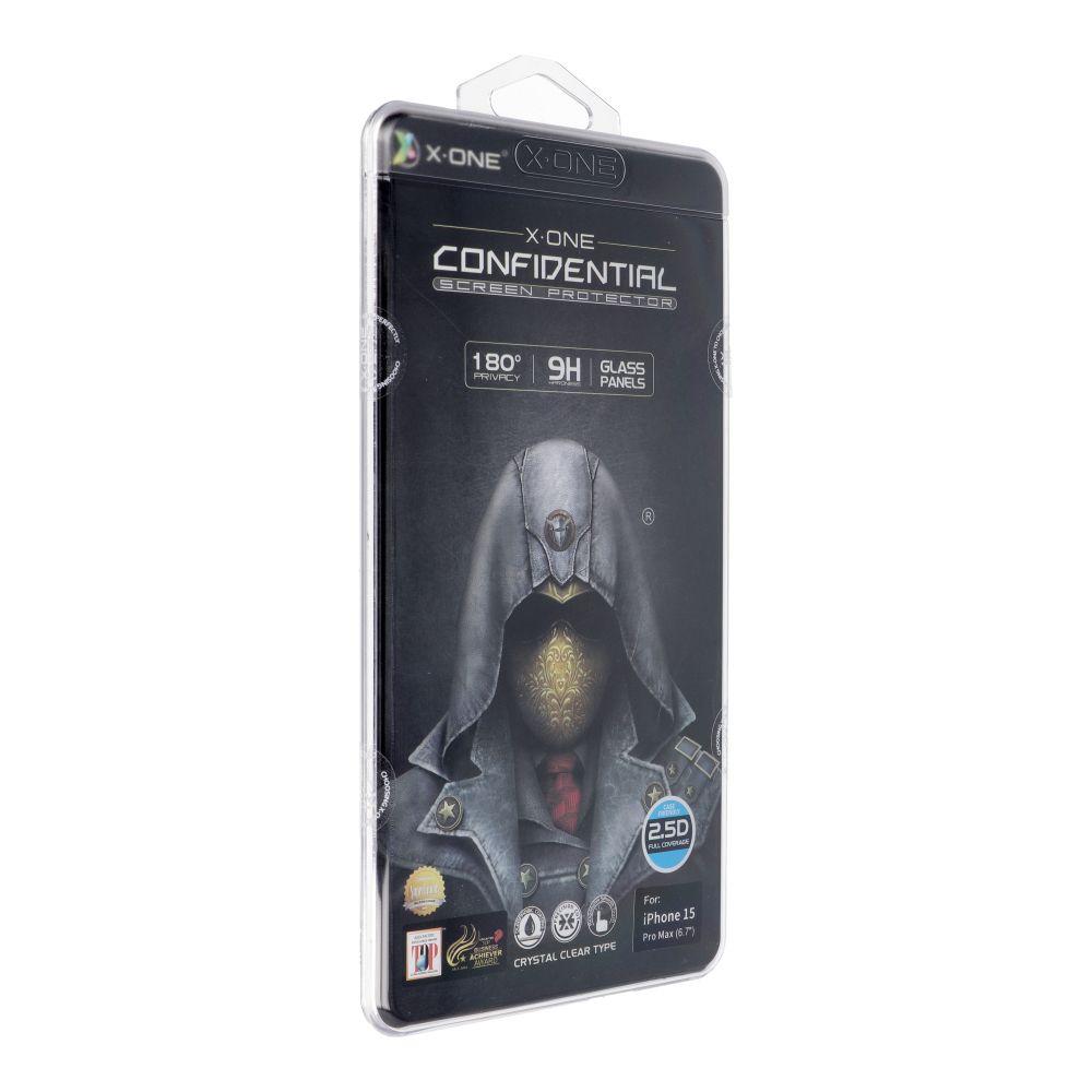 X-ONE Full Cover Extra Strong Privacy - for iPhone 15 Pro Max (full glue) tempered glass 9H