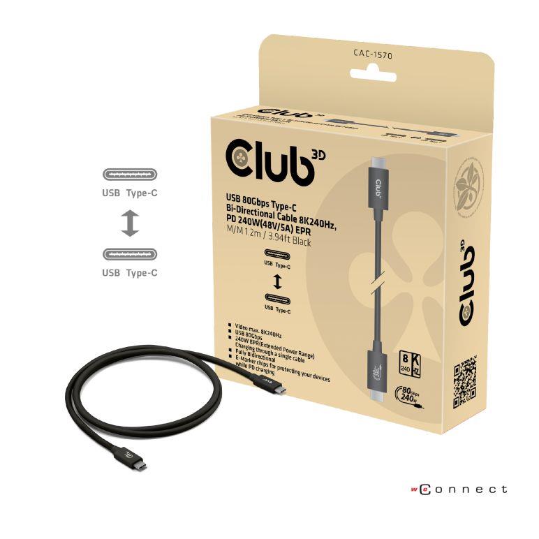 Kabelis USB-C uz USB-C 1.2M melns CAC-1570 Club3D