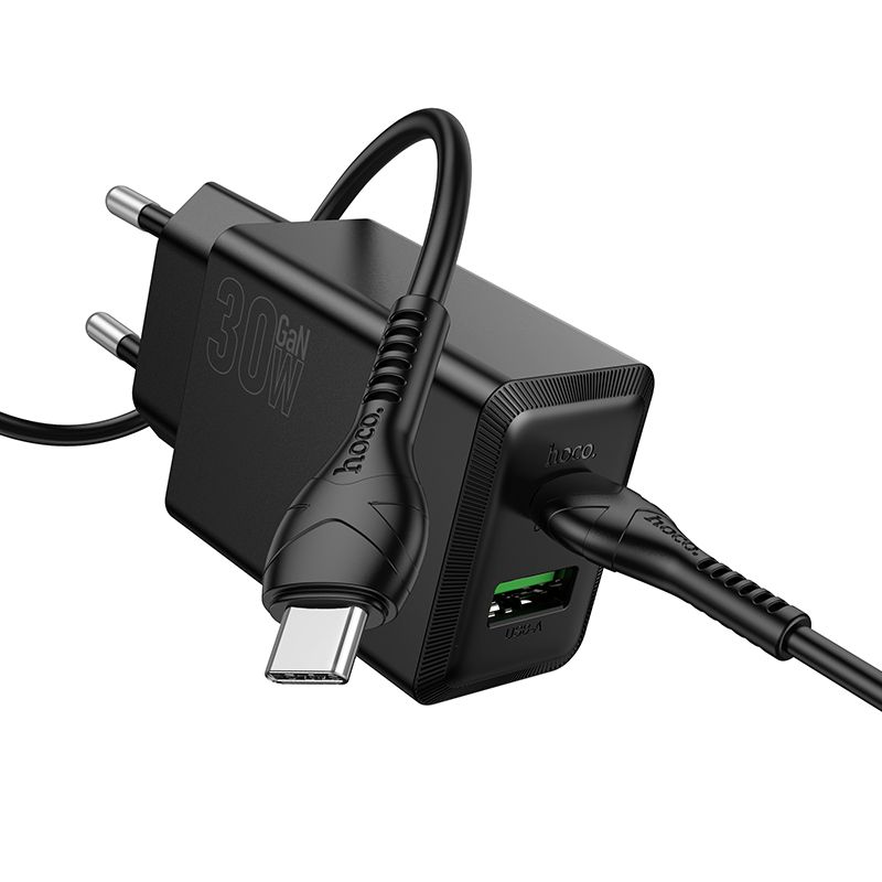 Зарядное устройство для телефона Hoco USB A + USB C QC3.0 PD AFC 3A 30W + кабель USB C к USB C N71 черный