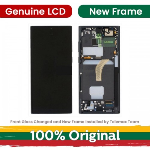 LCD Display Compatible With Samsung S908 S22 Ultra with Frame / Phantom Black / (Renewed: Telemax)
