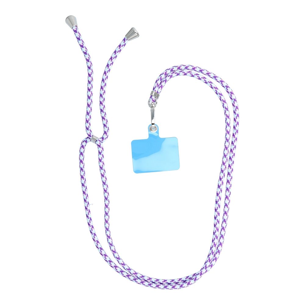 SWING (6mm) tālruņa siksniņa, tālruņa piekariņš ar regulējamu garumu / auklas garums 165 cm (maks. 82,5 cm cilpā) / uz pleca vai kakla – balts–violets