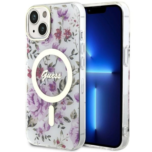 Guess Flower Magnētiskais viedtālruņa apvalks iPhone 14 - caurspīdīgs