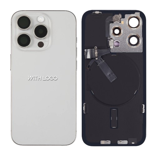 Back Cover Compatible With iPhone 15 Pro Max / White Titanium / (All parts included) / OEM
