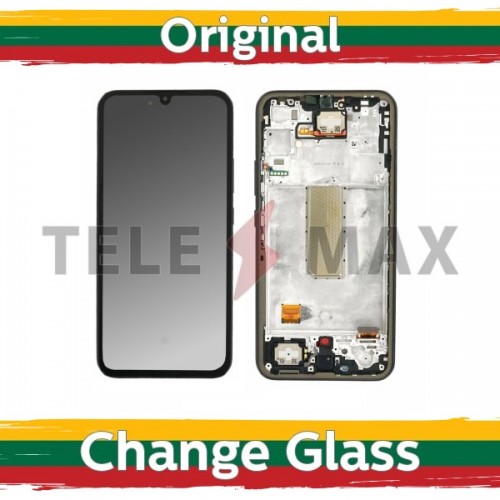 LCD Display Compatible With Samsung A346 A34 5G with Frame / Silver / (Renewed: Telemax)
