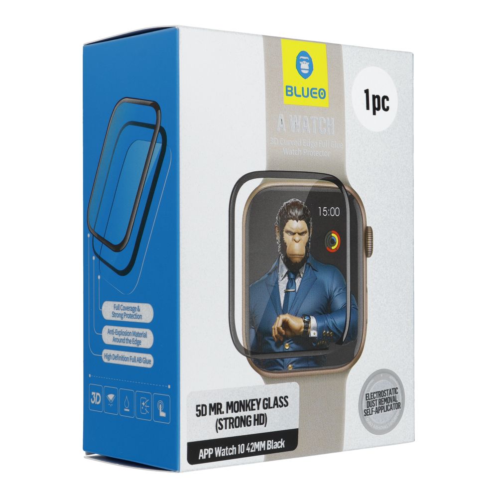 5D Mr. Monkey Aizsargstikls - Apple Watch 10/11 42MM melns (Strong HD)