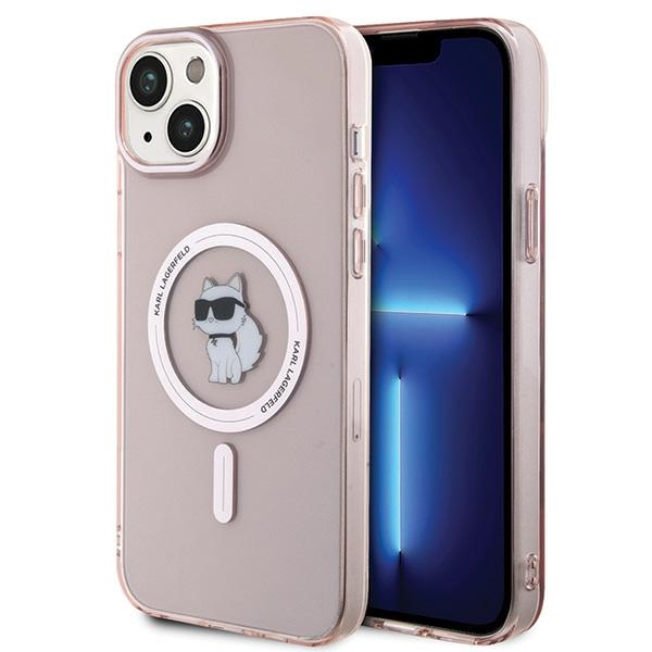 Viedtālruņa apvalks Karl Lagerfeld IML Choupette Magnētiskais MagSafe iPhone 15 Plus - rozā (m)