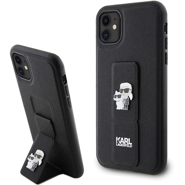 Karl Lagerfeld Gripstand Saffiano Karl&Choupette Pins чехол для iPhone 11 / Xr - чёрный