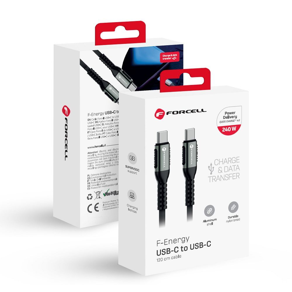 Кабель USB C to USB C Forcell F-Energy QC4.0 PD 5A 240W Cafule 1,2 m C263 чёрный
