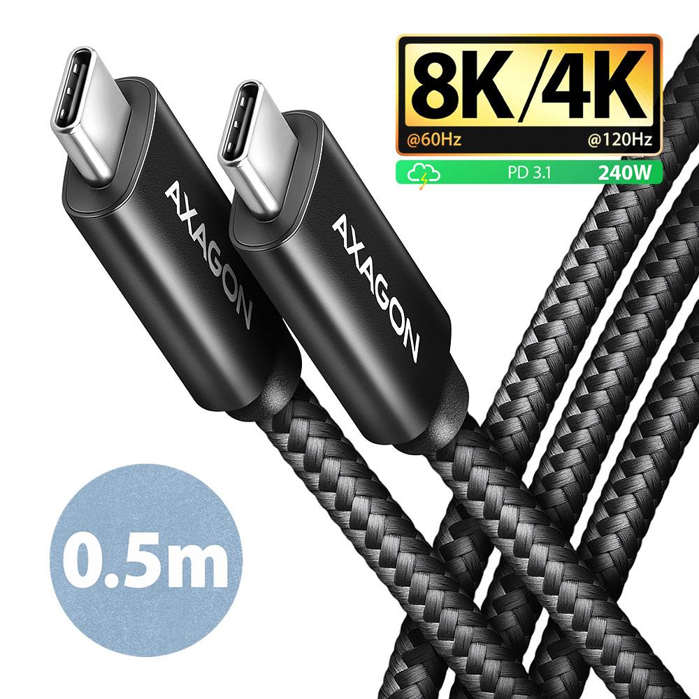 Axagon USB-C uz USB-C kabelis 0.5m 240W 8K melns BUCM4X-CM05AB
