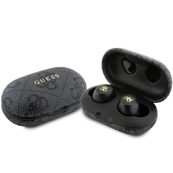 Guess Bluetooth austiņas GUTWSP4EGK TWS ENC 4G PU METAL LOGO melnas