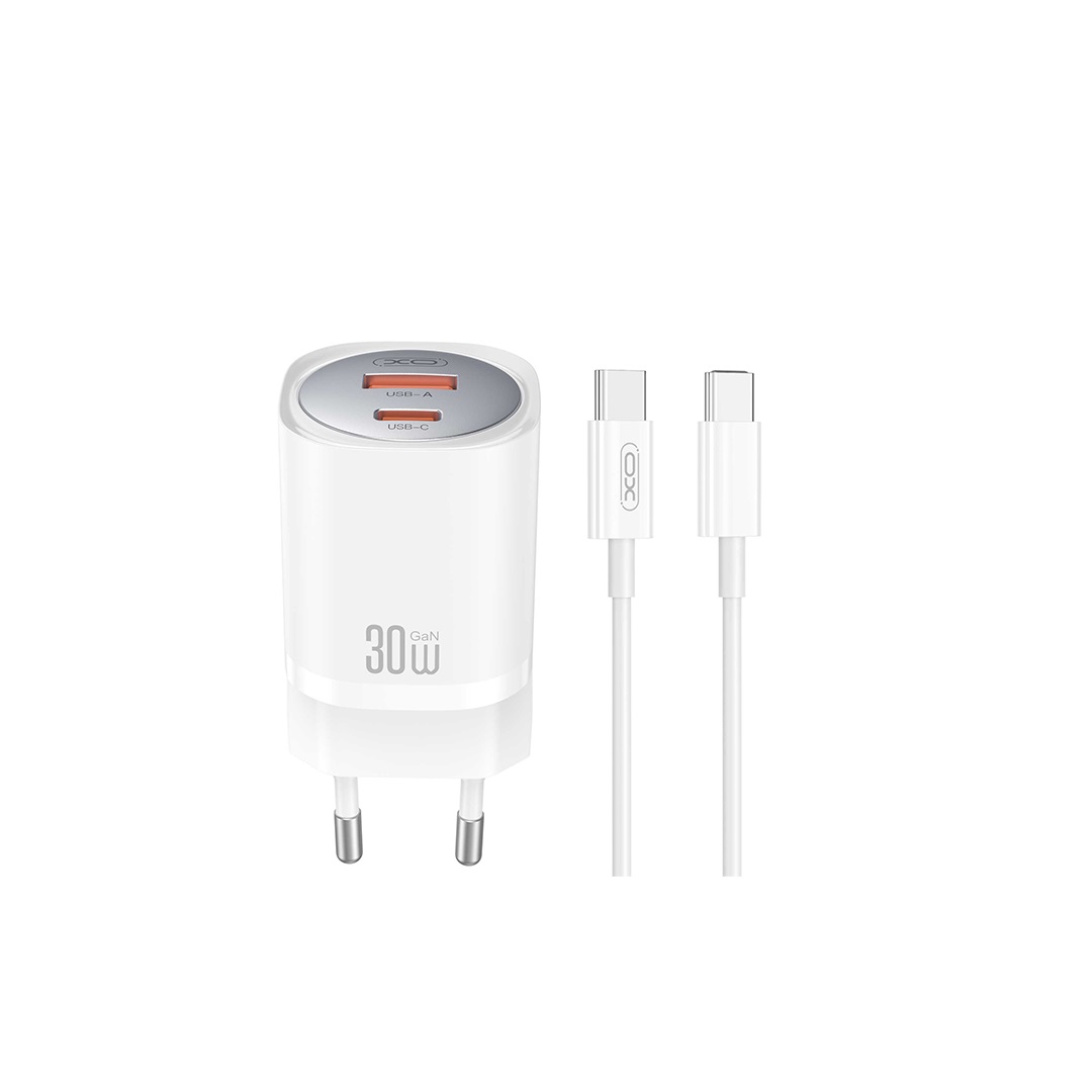 XO sienas lādētājs CE21 PD 30W 1x USB-C 1x USB balts