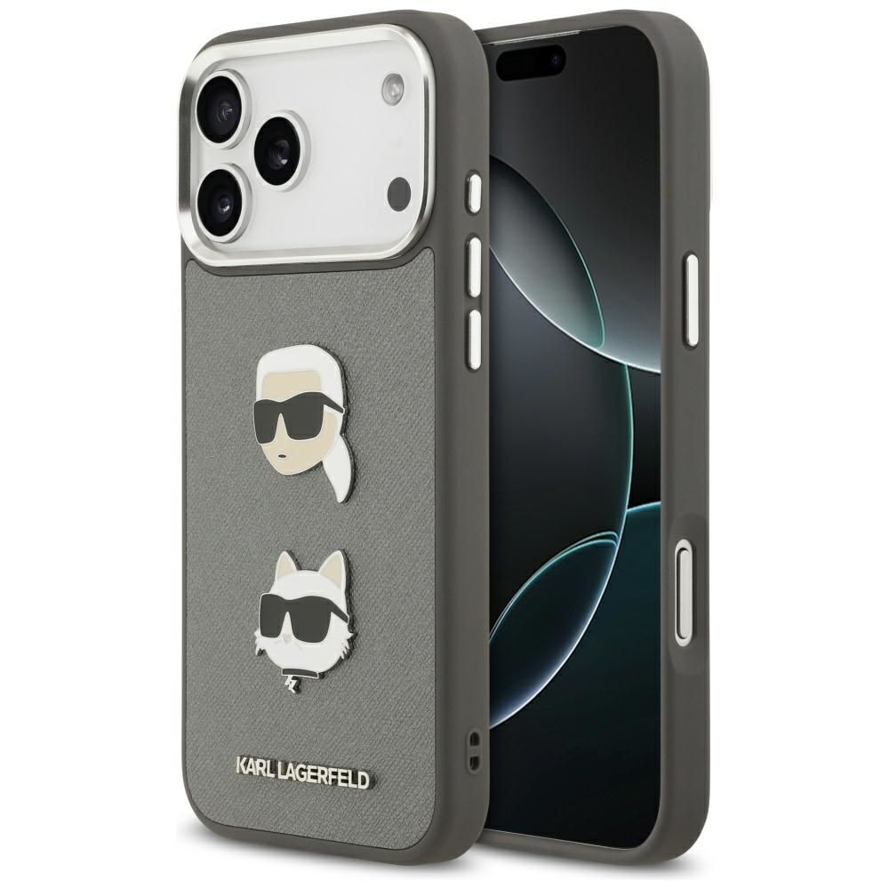 Karl Lagerfeld FW Graudains Karl & Choupette galvu nagli un logotips viedtālrunim iPhone 17 Pro Max - pelēks