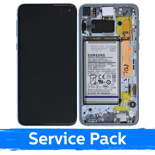 LCD displejs saderīgs ar Samsung G970 S10e ar rāmi / Prism Blue / (Service Pack) + ar bateriju