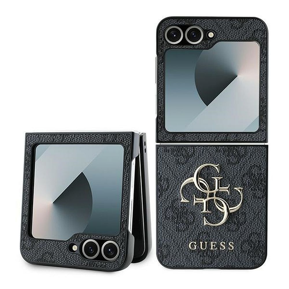 Guess Ādas 4G Metāla Logotips Viedtālruņa apvalks Samsung Galaxy Z Flip 6 - Melna