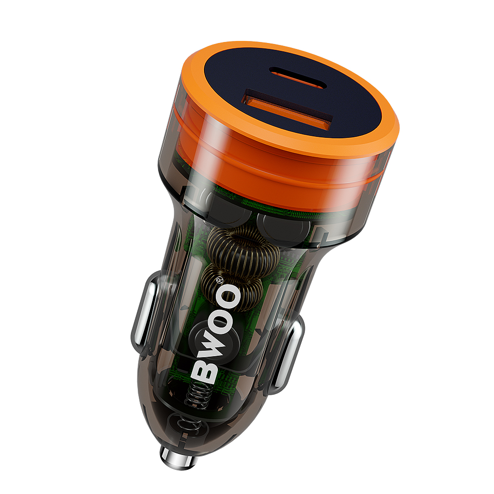 BWOO PD auto lādētājs 1x USB-C - USB-A ports 38W caurspīdīgs